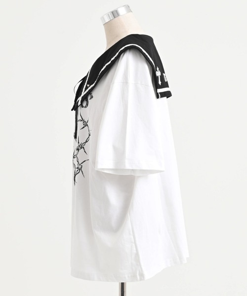 TRAVAS TOKYO(トラバス トウキョウ)の「『TRAVAS TOKYO/トラバス トーキョー』セーラーカラー猫プリントTシャツ(Tシャツ/カットソー・レディース・ホワイト/ブラック・FREE)」の19枚目の写真