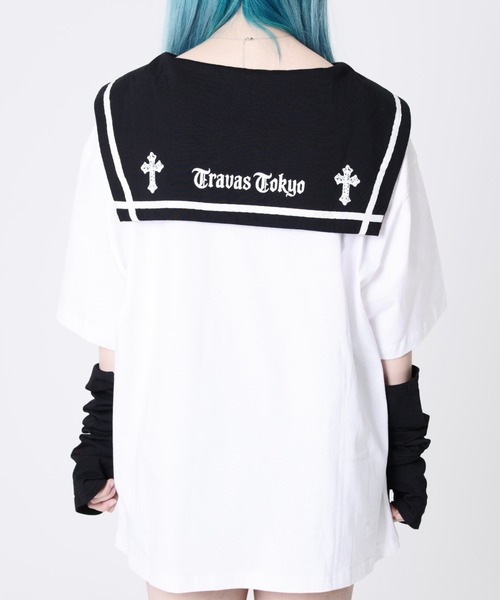 TRAVAS TOKYO(トラバス トウキョウ)の「『TRAVAS TOKYO/トラバス トーキョー』セーラーカラー猫プリントTシャツ(Tシャツ/カットソー・レディース・ホワイト/ブラック・FREE)」の14枚目の写真