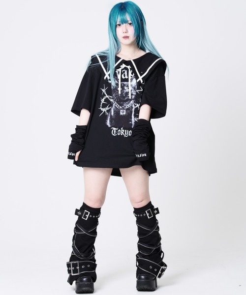 TRAVAS TOKYO(トラバス トウキョウ)の「『TRAVAS TOKYO/トラバス トーキョー』セーラーカラー猫プリントTシャツ(Tシャツ/カットソー・レディース・ホワイト/ブラック・FREE)」の5枚目の写真