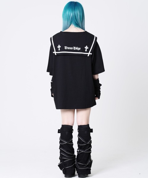 TRAVAS TOKYO(トラバス トウキョウ)の「『TRAVAS TOKYO/トラバス トーキョー』セーラーカラー猫プリントTシャツ(Tシャツ/カットソー・レディース・ホワイト/ブラック・FREE)」の6枚目の写真