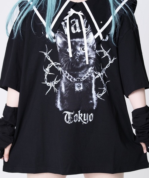 TRAVAS TOKYO(トラバス トウキョウ)の「『TRAVAS TOKYO/トラバス トーキョー』セーラーカラー猫プリントTシャツ(Tシャツ/カットソー・レディース・ホワイト/ブラック・FREE)」の7枚目の写真