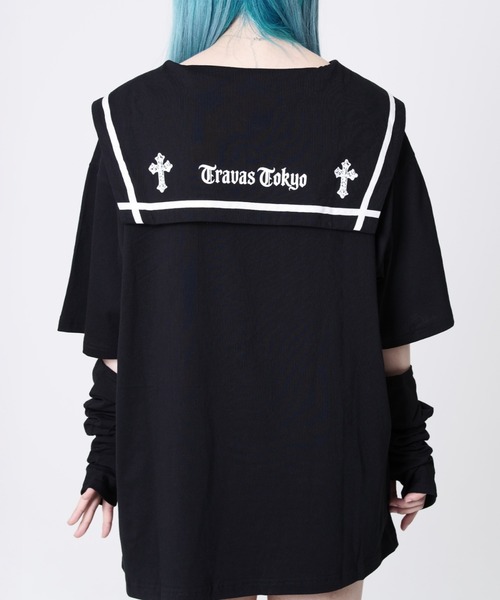 TRAVAS TOKYO(トラバス トウキョウ)の「『TRAVAS TOKYO/トラバス トーキョー』セーラーカラー猫プリントTシャツ(Tシャツ/カットソー・レディース・ホワイト/ブラック・FREE)」の8枚目の写真