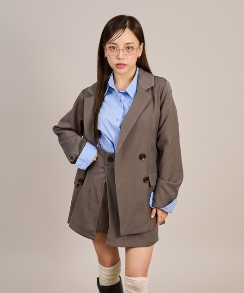 apres jour mignon(アプレジュールミニョン)の「【セットアップ着用可能】オーバーダブルジャケット(テーラードジャケット・レディース・グレー/ブラック/ブラウン系その他・フリー/X-LARGE)」の18枚目の写真