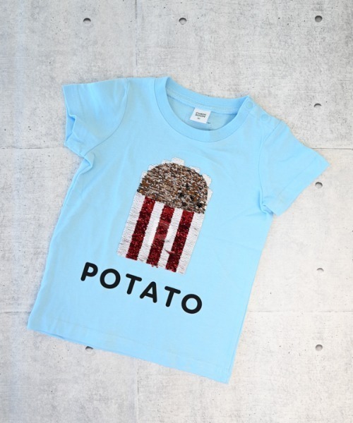 CHEEK ROOM(チークルーム)の「CHEEK ROOM/チークルーム ポテトスパンコール Tシャツ(Tシャツ/カットソー・キッズ・サックスブルー/ブラック・90cm/100cm/110cm/120cm/130cm)」の2枚目の写真