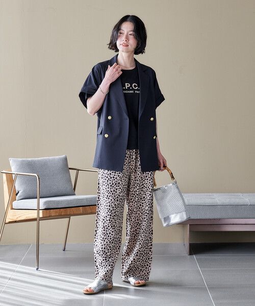 FREAK'S STORE(フリークスストア)の「接触冷感/UVカット LINEN TOUCH ダブルブレスト半袖ジャケット/リネンタッチ ジャケット(テーラードジャケット・レディース・ネイビー/グレー/ブラック・フリ-)」の20枚目の写真