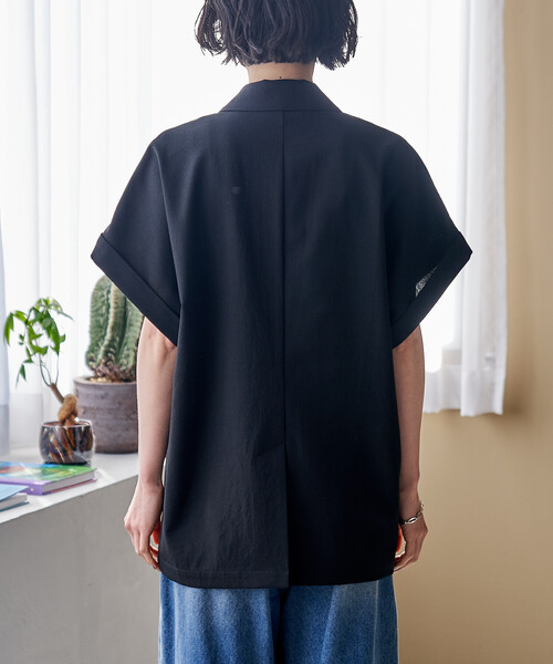 FREAK'S STORE(フリークスストア)の「接触冷感/UVカット LINEN TOUCH ダブルブレスト半袖ジャケット/リネンタッチ ジャケット(テーラードジャケット・レディース・ネイビー/グレー/ブラック・フリ-)」の7枚目の写真