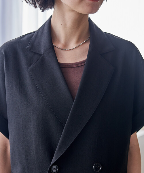 FREAK'S STORE(フリークスストア)の「接触冷感/UVカット LINEN TOUCH ダブルブレスト半袖ジャケット/リネンタッチ ジャケット(テーラードジャケット・レディース・ネイビー/グレー/ブラック・フリ-)」の9枚目の写真