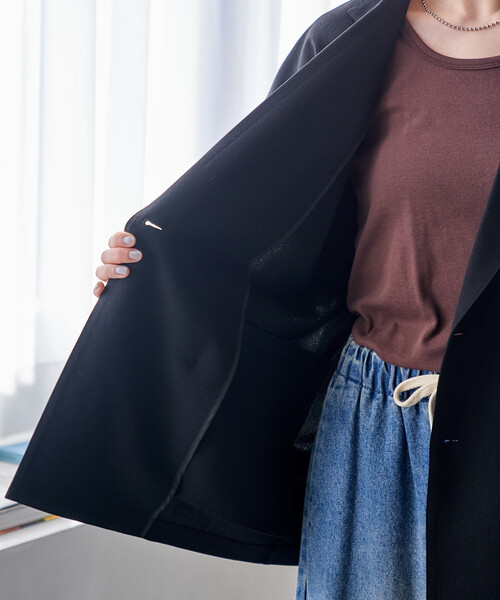 FREAK'S STORE(フリークスストア)の「接触冷感/UVカット LINEN TOUCH ダブルブレスト半袖ジャケット/リネンタッチ ジャケット(テーラードジャケット・レディース・ネイビー/グレー/ブラック・フリ-)」の13枚目の写真