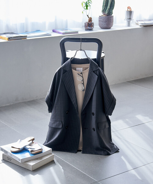 FREAK'S STORE（フリークスストア）の「接触冷感/UVカット LINEN TOUCH ダブルブレスト半袖ジャケット/リネンタッチ ジャケット（テーラードジャケット・レディース・ネイビー/グレー/ブラック・ﾌﾘ-）」の17枚目の写真
