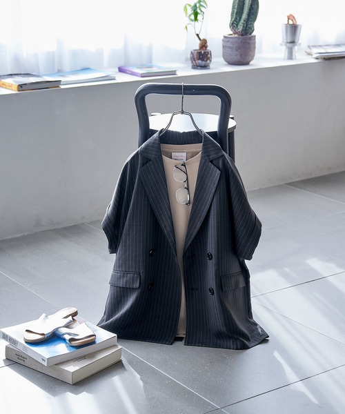 接触冷感/UVカット LINEN TOUCH ダブルブレスト半袖ジャケット/リネン
