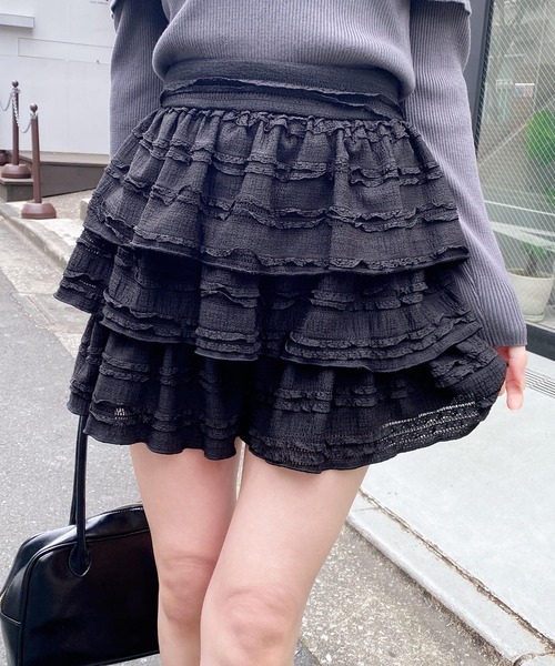 INGNI（イング）の「レースフリルショートパンツ（その他パンツ・レディース・ブラック/オフホワイト・FREE）」の2枚目の写真