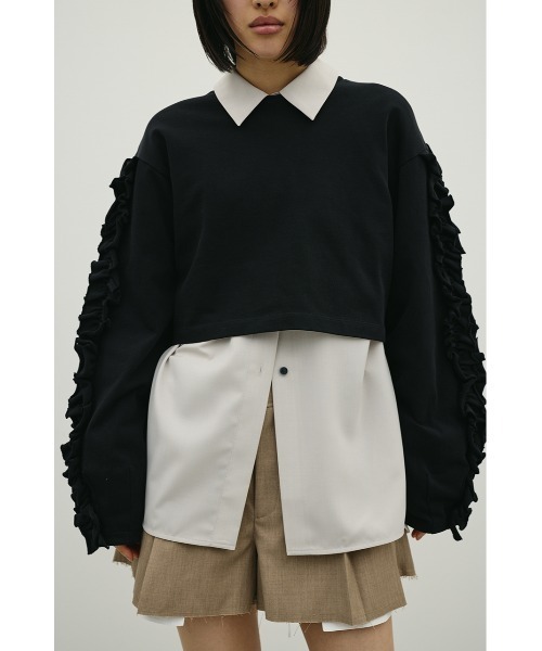 STYLEMIXER（スタイルミキサー）の「フリルスリーブカットトップ（Tシャツ/カットソー・レディース・ブラック/ホワイト・FREE）」の2枚目の写真