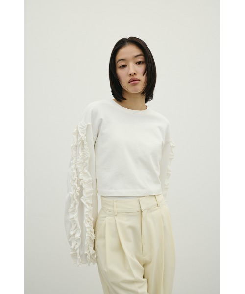 STYLEMIXER（スタイルミキサー）の「フリルスリーブカットトップ（Tシャツ/カットソー・レディース・ブラック/ホワイト・FREE）」の3枚目の写真