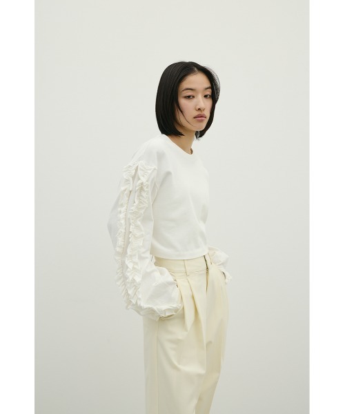 STYLEMIXER（スタイルミキサー）の「フリルスリーブカットトップ（Tシャツ/カットソー・レディース・ブラック/ホワイト・FREE）」の6枚目の写真