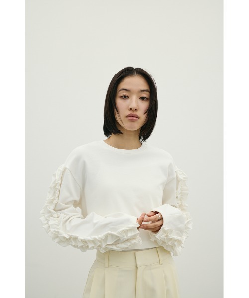 STYLEMIXER（スタイルミキサー）の「フリルスリーブカットトップ（Tシャツ/カットソー・レディース・ブラック/ホワイト・FREE）」の7枚目の写真