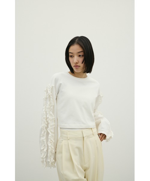 STYLEMIXER（スタイルミキサー）の「フリルスリーブカットトップ（Tシャツ/カットソー・レディース・ブラック/ホワイト・FREE）」の8枚目の写真