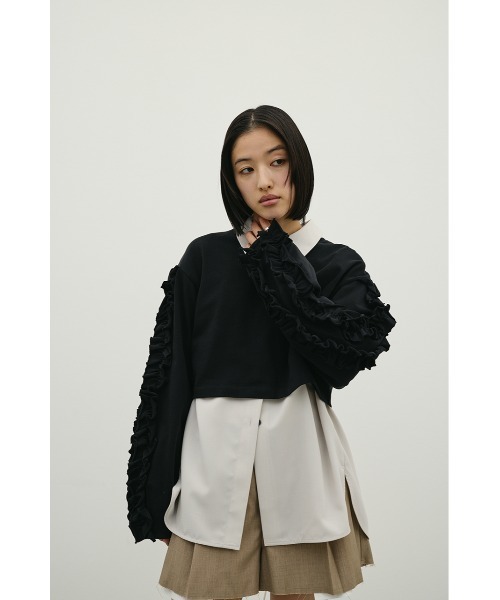 STYLEMIXER（スタイルミキサー）の「フリルスリーブカットトップ（Tシャツ/カットソー・レディース・ブラック/ホワイト・FREE）」の18枚目の写真