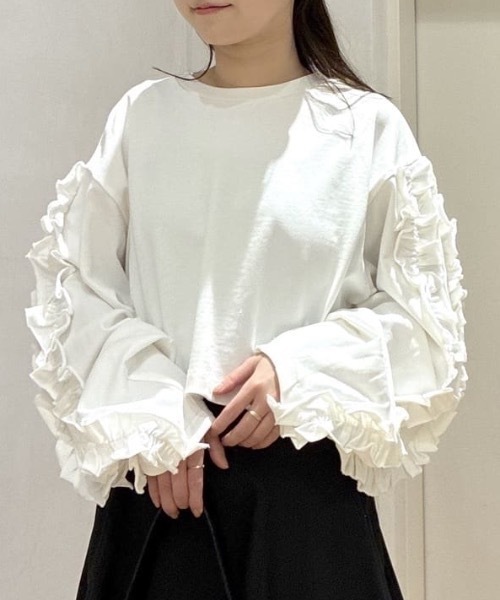 フリルスリーブカットトップ（Tシャツ/カットソー）｜STYLEMIXER