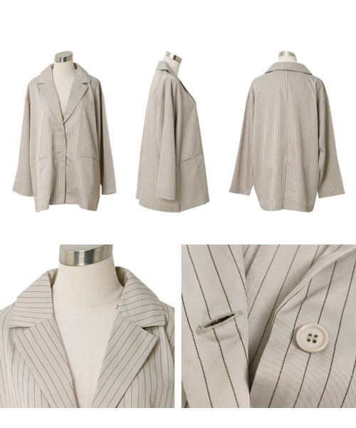 KOBE LETTUCE(コウベレタス)の「ストライプ柄テーラードジャケット(テーラードジャケット・レディース・ベージュ/チャコール・M)」の8枚目の写真
