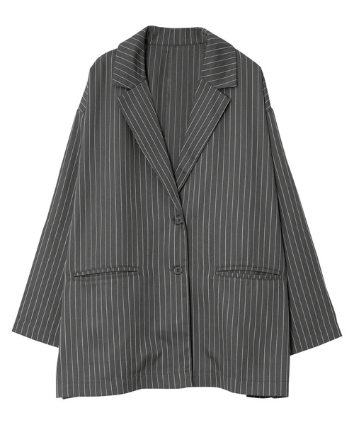 KOBE LETTUCE(コウベレタス)の「ストライプ柄テーラードジャケット(テーラードジャケット・レディース・ベージュ/チャコール・M)」の10枚目の写真