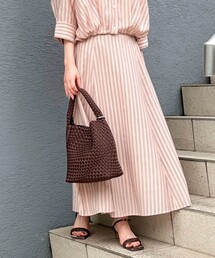 《セットアップ対応》ウォッシャブルストライプフレアスカート