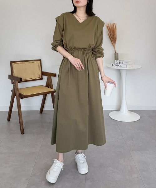 RCD（アールシーディー）の「肩タックワンピース（ワンピース・レディース・カーキ/ブラック・4L～5L/M-L/LL～3L）」の10枚目の写真
