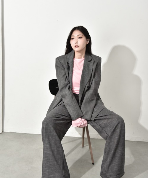 Y/lim（イリム）の「バーズアイローウエストルーズワイドパンツ　セットアップ対応（スラックス・レディース・グレー・L/M/S）」の5枚目の写真