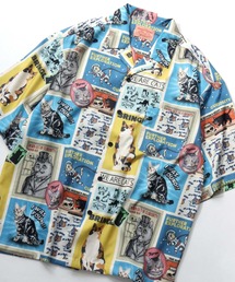 Animal Allover Print Open Collar Shirt/猫&犬 アニマル 総柄プリント オーバーサイズ オープンカラーシャツ 半袖シャツ