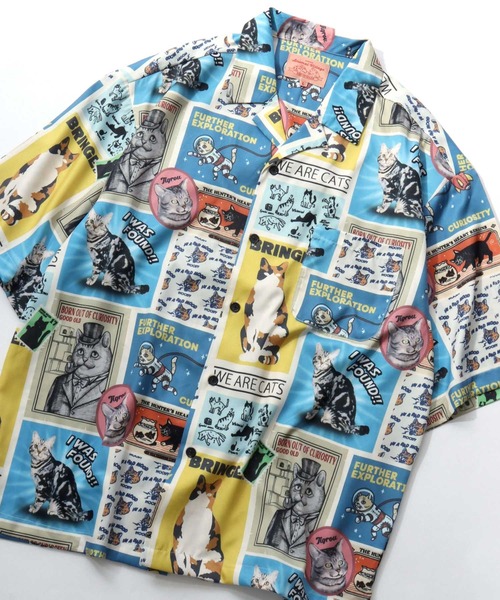 SITRY(シトリー)の「Animal Allover Print Open Collar Shirt/猫&犬 アニマル 総柄プリント オーバーサイズ オープンカラーシャツ 半袖シャツ(シャツ/ブラウス・メンズ・ホワイト系その他/ブルー系その他/グレー系その他/グリーン系その他・M/L/LL)」の4枚目の写真