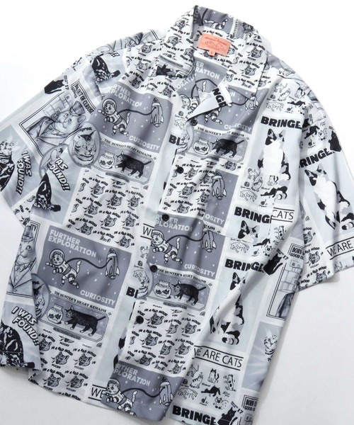 SITRY(シトリー)の「Animal Allover Print Open Collar Shirt/猫&犬 アニマル 総柄プリント オーバーサイズ オープンカラーシャツ 半袖シャツ(シャツ/ブラウス・メンズ・ホワイト系その他/ブルー系その他/グレー系その他/グリーン系その他・M/L/LL)」の1枚目の写真