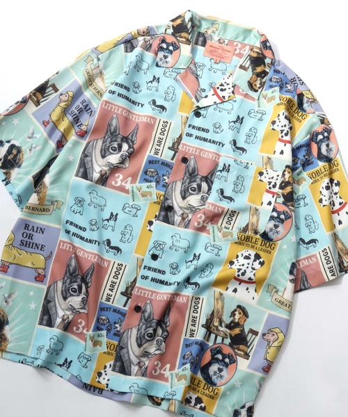 SITRY(シトリー)の「Animal Allover Print Open Collar Shirt/猫&犬 アニマル 総柄プリント オーバーサイズ オープンカラーシャツ 半袖シャツ(シャツ/ブラウス・メンズ・ホワイト系その他/ブルー系その他/グレー系その他/グリーン系その他・M/L/LL)」の3枚目の写真