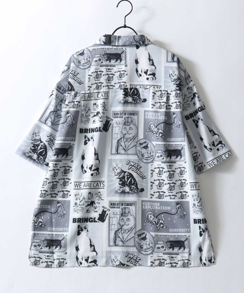 SITRY(シトリー)の「Animal Allover Print Open Collar Shirt/猫&犬 アニマル 総柄プリント オーバーサイズ オープンカラーシャツ 半袖シャツ(シャツ/ブラウス・メンズ・ホワイト系その他/ブルー系その他/グレー系その他/グリーン系その他・M/L/LL)」の6枚目の写真