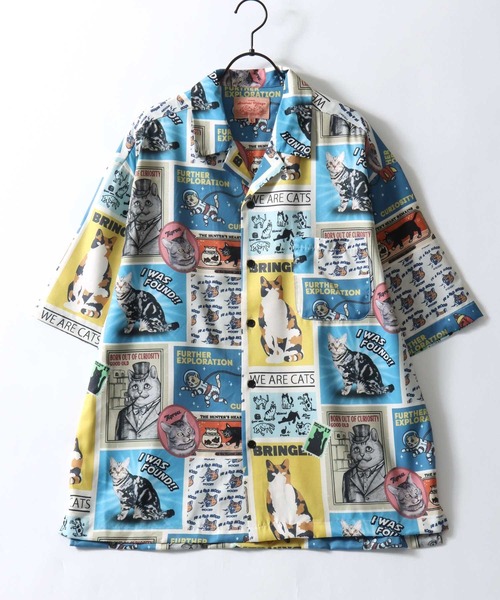 SITRY(シトリー)の「Animal Allover Print Open Collar Shirt/猫&犬 アニマル 総柄プリント オーバーサイズ オープンカラーシャツ 半袖シャツ(シャツ/ブラウス・メンズ・ホワイト系その他/ブルー系その他/グレー系その他/グリーン系その他・M/L/LL)」の11枚目の写真