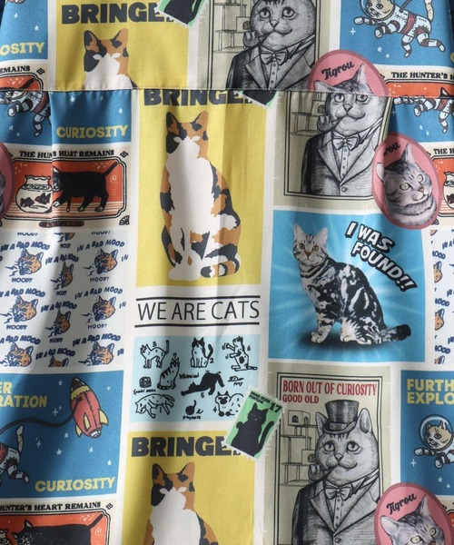 SITRY(シトリー)の「Animal Allover Print Open Collar Shirt/猫&犬 アニマル 総柄プリント オーバーサイズ オープンカラーシャツ 半袖シャツ(シャツ/ブラウス・メンズ・ホワイト系その他/ブルー系その他/グレー系その他/グリーン系その他・M/L/LL)」の13枚目の写真