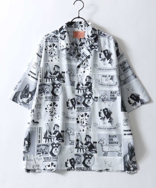 SITRY(シトリー)の「Animal Allover Print Open Collar Shirt/猫&犬 アニマル 総柄プリント オーバーサイズ オープンカラーシャツ 半袖シャツ(シャツ/ブラウス・メンズ・ホワイト系その他/ブルー系その他/グレー系その他/グリーン系その他・M/L/LL)」の8枚目の写真