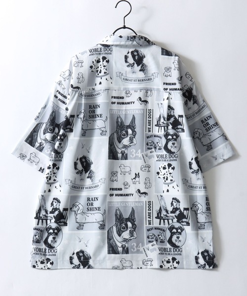 SITRY(シトリー)の「Animal Allover Print Open Collar Shirt/猫&犬 アニマル 総柄プリント オーバーサイズ オープンカラーシャツ 半袖シャツ(シャツ/ブラウス・メンズ・ホワイト系その他/ブルー系その他/グレー系その他/グリーン系その他・M/L/LL)」の9枚目の写真
