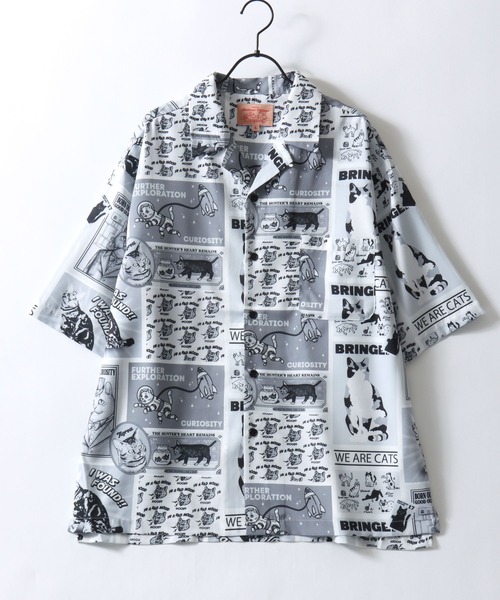 SITRY(シトリー)の「Animal Allover Print Open Collar Shirt/猫&犬 アニマル 総柄プリント オーバーサイズ オープンカラーシャツ 半袖シャツ(シャツ/ブラウス・メンズ・ホワイト系その他/ブルー系その他/グレー系その他/グリーン系その他・M/L/LL)」の5枚目の写真