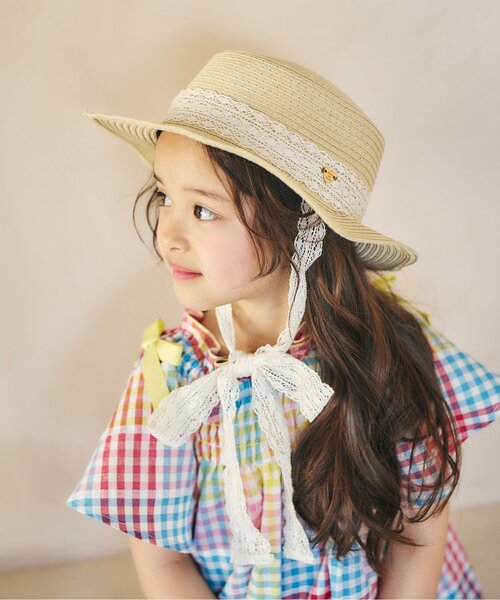 apres les cours(アプレレクール)の「【UVカット】レースリボンカンカン帽(ハット・キッズ・アイボリー・54/52/50/48)」の1枚目の写真