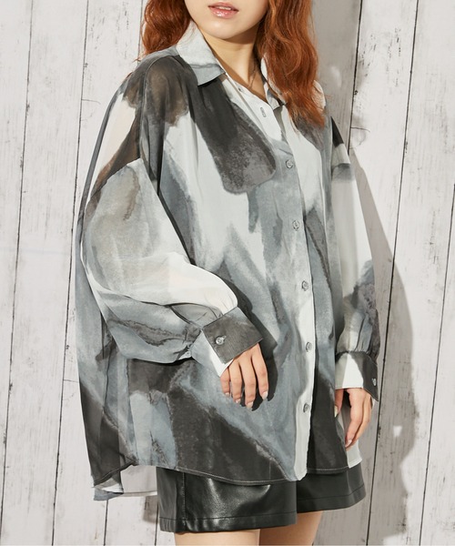 GORGE(ゴージ)の「《インナー付き・モヤ柄》シャツ/カジュアル×モード/春夏秋/全4色(シャツ/ブラウス・レディース・ダークブラウン/ブラウン/グレー/ブラック・F)」の2枚目の写真