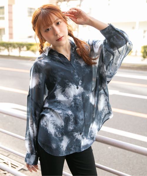 GORGE(ゴージ)の「《インナー付き・モヤ柄》シャツ/カジュアル×モード/春夏秋/全4色(シャツ/ブラウス・レディース・ダークブラウン/ブラウン/グレー/ブラック・F)」の4枚目の写真
