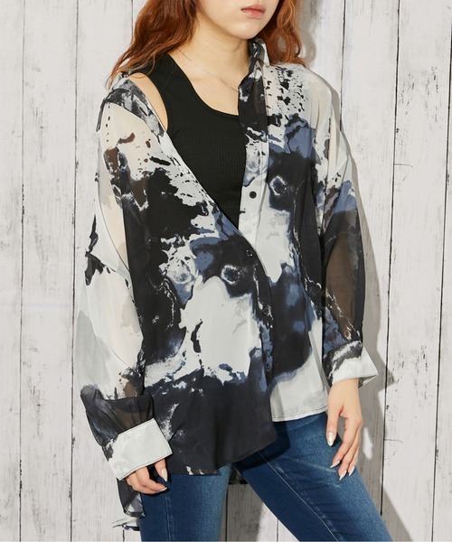 GORGE(ゴージ)の「《インナー付き・モヤ柄》シャツ/カジュアル×モード/春夏秋/全4色(シャツ/ブラウス・レディース・ダークブラウン/ブラウン/グレー/ブラック・F)」の3枚目の写真
