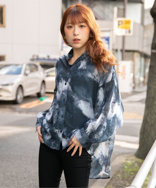 GORGE(ゴージ)の「《インナー付き・モヤ柄》シャツ/カジュアル×モード/春夏秋/全4色(シャツ/ブラウス・レディース・ダークブラウン/ブラウン/グレー/ブラック・F)」の5枚目の写真