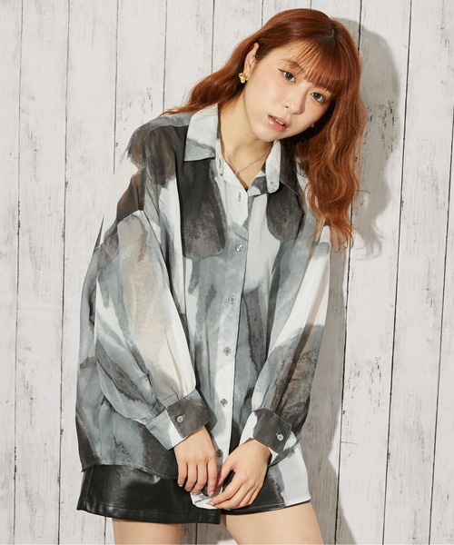 GORGE(ゴージ)の「《インナー付き・モヤ柄》シャツ/カジュアル×モード/春夏秋/全4色(シャツ/ブラウス・レディース・ダークブラウン/ブラウン/グレー/ブラック・F)」の9枚目の写真