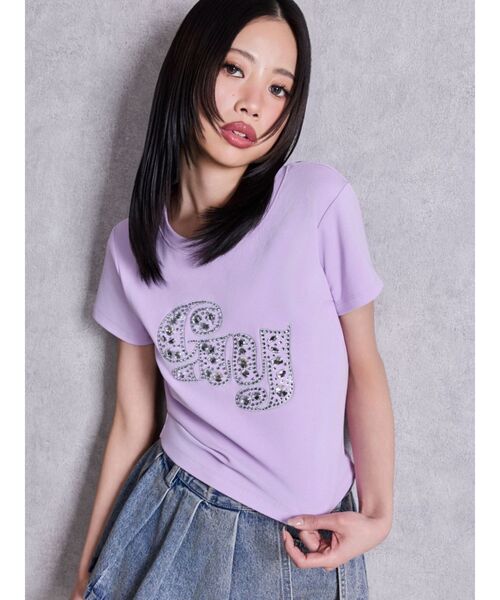 GYDA（ジェイダ）の「gy bijou Tシャツ（Tシャツ/カットソー・レディース・ピンク/パープル/ブラック/オフホワイト・FREE）」の3枚目の写真
