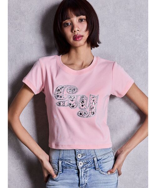 GYDA（ジェイダ）の「gy bijou Tシャツ（Tシャツ/カットソー・レディース・ピンク/パープル/ブラック/オフホワイト・FREE）」の4枚目の写真