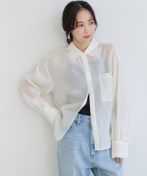 VIS(ビス)の「チェック&シアーオーバーシャツ(シャツ/ブラウス・レディース・ホワイト系その他2/ブラック系その他/キナリ・FREE)」の2枚目の写真