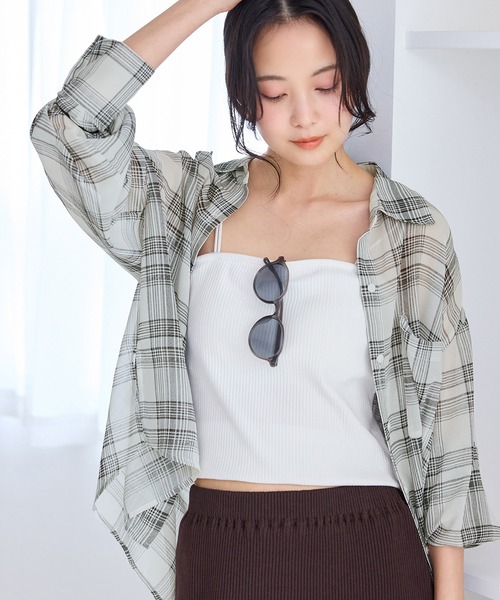 VIS(ビス)の「チェック&シアーオーバーシャツ(シャツ/ブラウス・レディース・ホワイト系その他2/ブラック系その他/キナリ・FREE)」の7枚目の写真
