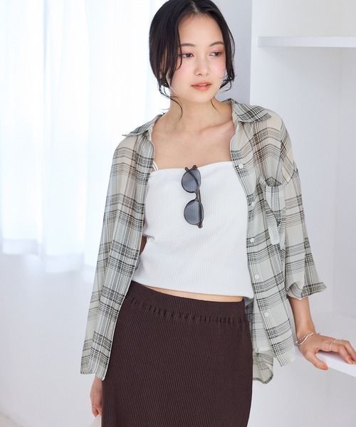 VIS(ビス)の「チェック&シアーオーバーシャツ(シャツ/ブラウス・レディース・ホワイト系その他2/ブラック系その他/キナリ・FREE)」の8枚目の写真