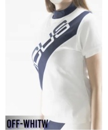 A AMEL（エイメル）の「DOCUS（ドゥーカス）レディース ダイアゴナルロゴ モックネック 半袖 シャツ（ゴルフグッズ）」