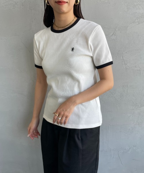 GYMPHLEX（ジムフレックス）の「[GYMPHLEX/ジムフレックス] ワンポイントロゴ刺繍 リンガーリブTシャツ（Tシャツ/カットソー・レディース・ホワイト/キナリ・14）」の13枚目の写真